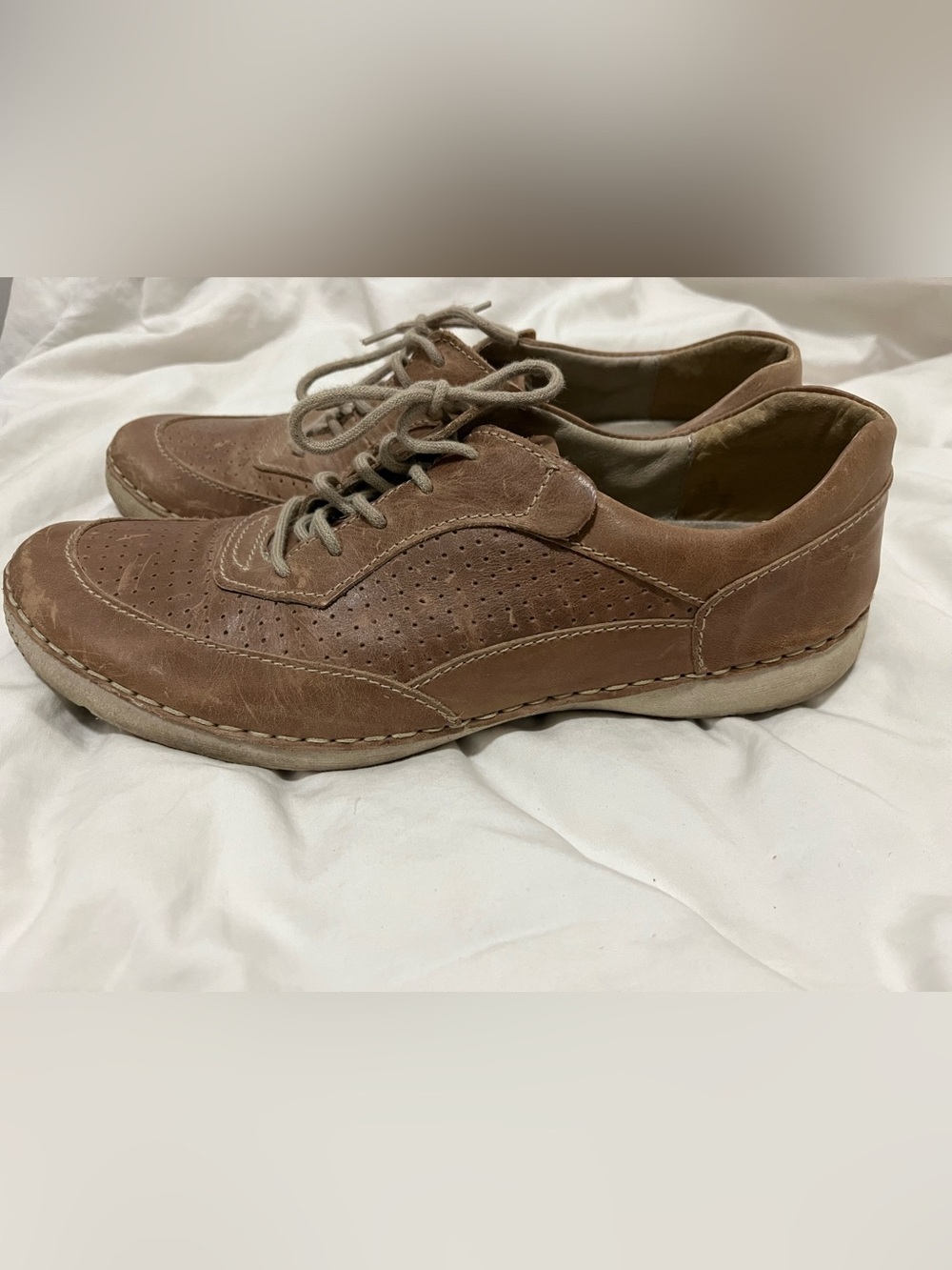 Josef Seibel Brown Leather Perforated Lace-Up Sneakers